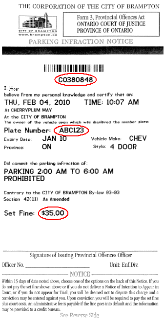 Sample Parking Ticket