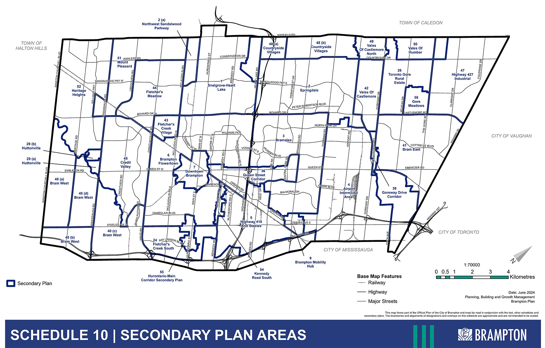 An image of a map showing the Schedule 10 Secondary Plan Areas