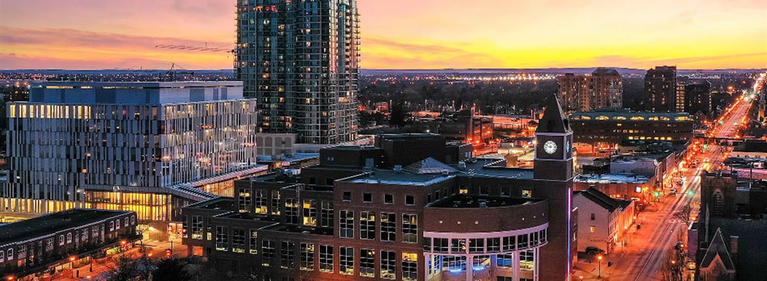 Mayor Newsletter Page Banner - Image of downtown Brampton overhead at night