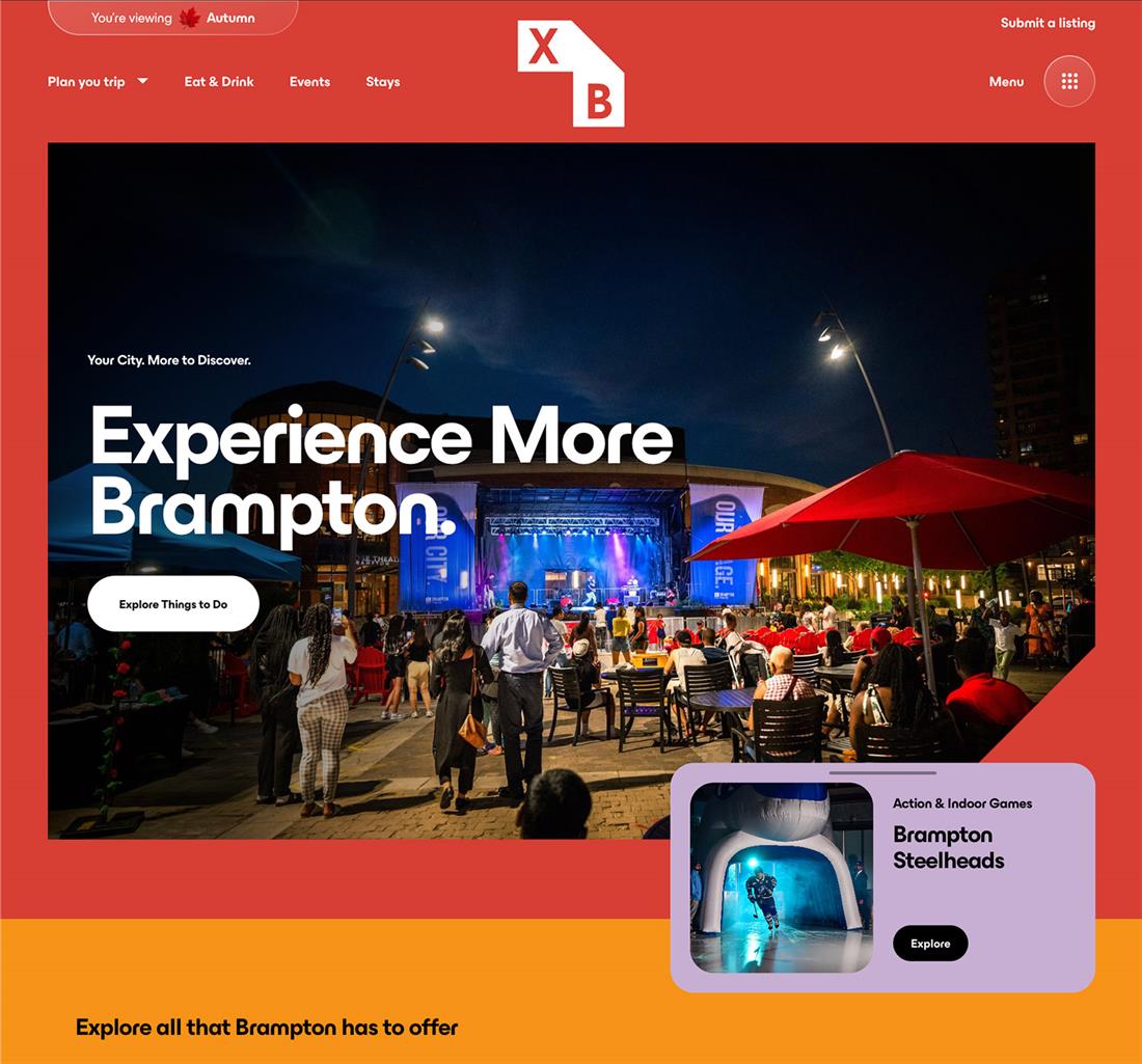 Screenshot of the new experiencebrampton.ca