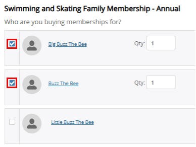 Screenshot showing multiple family members selected for a family membership