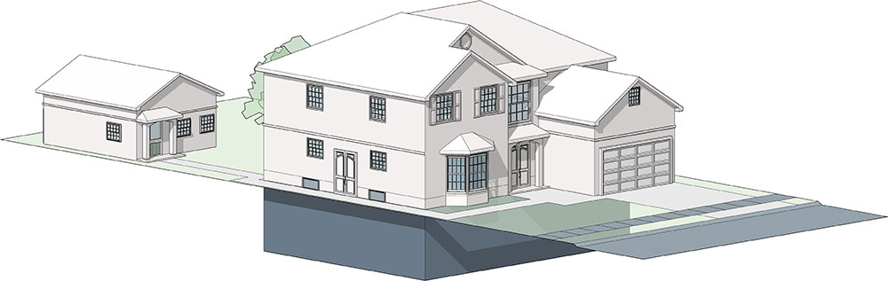 Illustration of an example of a Garden Suite, highlighting a detached unit located behind the principal dwelling
